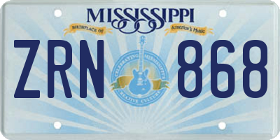 MS license plate ZRN868