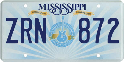 MS license plate ZRN872