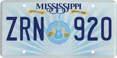 MS license plate ZRN920
