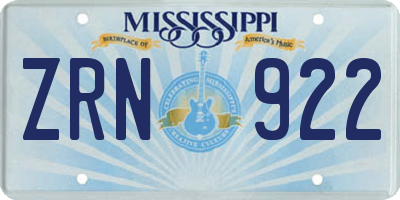 MS license plate ZRN922