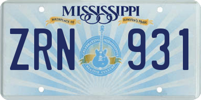 MS license plate ZRN931
