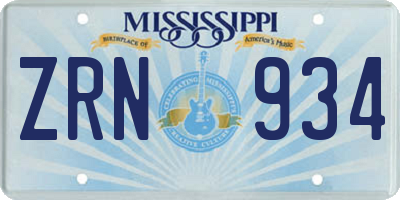 MS license plate ZRN934