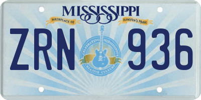 MS license plate ZRN936