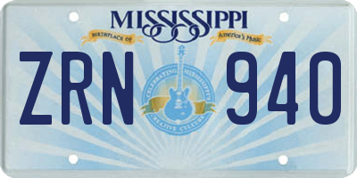 MS license plate ZRN940