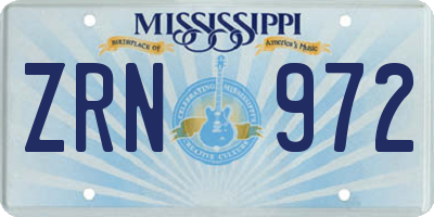 MS license plate ZRN972