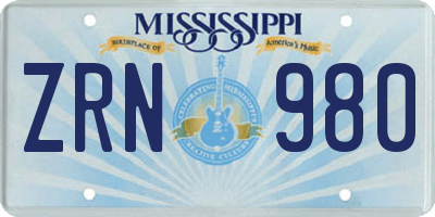 MS license plate ZRN980