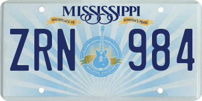 MS license plate ZRN984