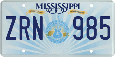 MS license plate ZRN985