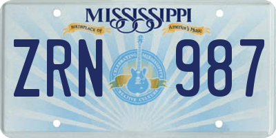 MS license plate ZRN987