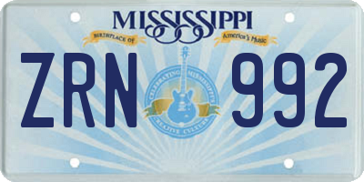 MS license plate ZRN992