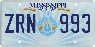 MS license plate ZRN993