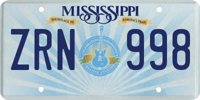 MS license plate ZRN998