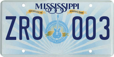 MS license plate ZRO003