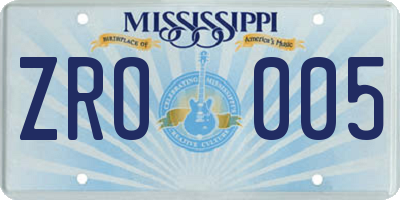MS license plate ZRO005