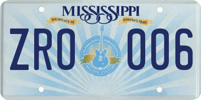MS license plate ZRO006