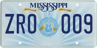 MS license plate ZRO009