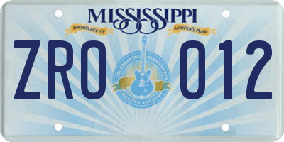 MS license plate ZRO012