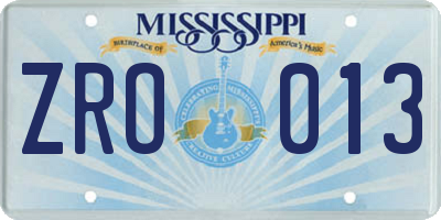 MS license plate ZRO013