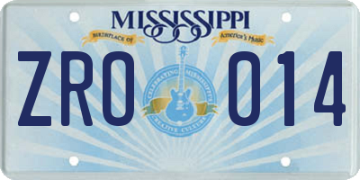 MS license plate ZRO014
