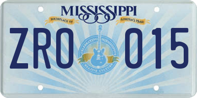 MS license plate ZRO015
