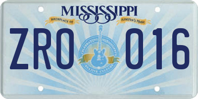 MS license plate ZRO016
