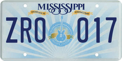 MS license plate ZRO017