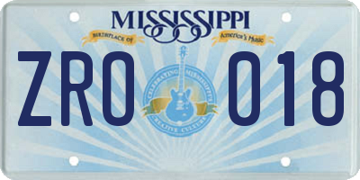 MS license plate ZRO018