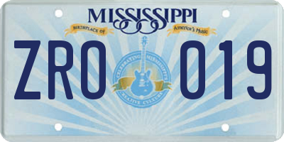 MS license plate ZRO019