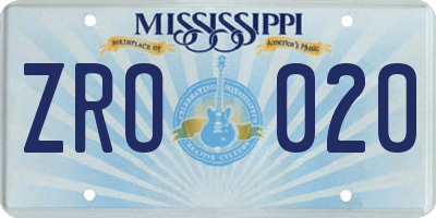 MS license plate ZRO020