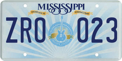 MS license plate ZRO023