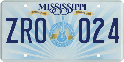 MS license plate ZRO024