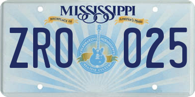 MS license plate ZRO025