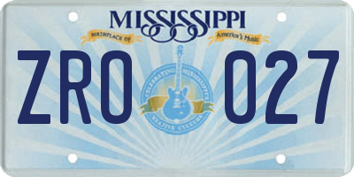 MS license plate ZRO027