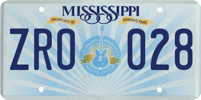MS license plate ZRO028