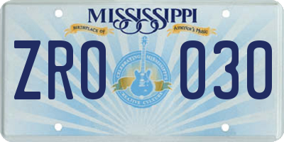 MS license plate ZRO030