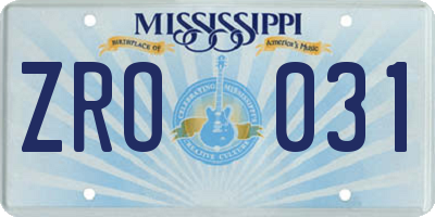 MS license plate ZRO031