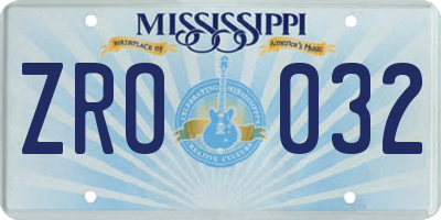 MS license plate ZRO032