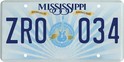 MS license plate ZRO034