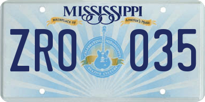 MS license plate ZRO035