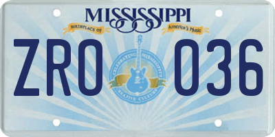 MS license plate ZRO036