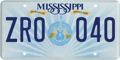 MS license plate ZRO040