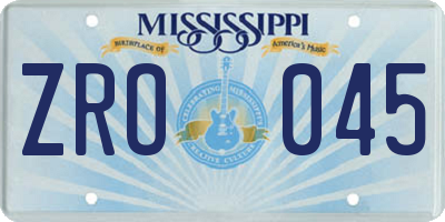 MS license plate ZRO045