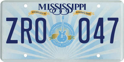 MS license plate ZRO047