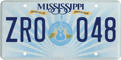 MS license plate ZRO048