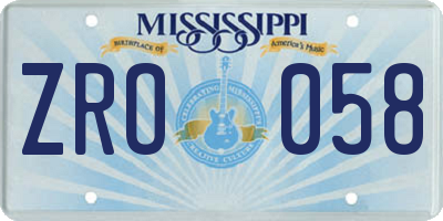 MS license plate ZRO058