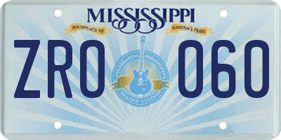 MS license plate ZRO060
