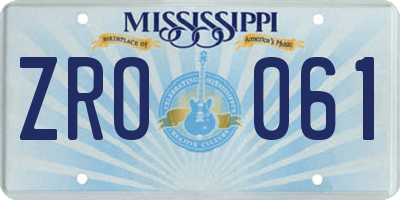 MS license plate ZRO061