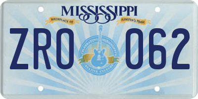 MS license plate ZRO062