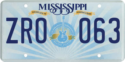MS license plate ZRO063