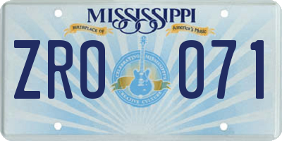 MS license plate ZRO071